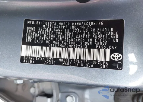 2021 Toyota Corolla Le z USA, uszkodzony, nr VIN 5YFEPMAE9MP182313